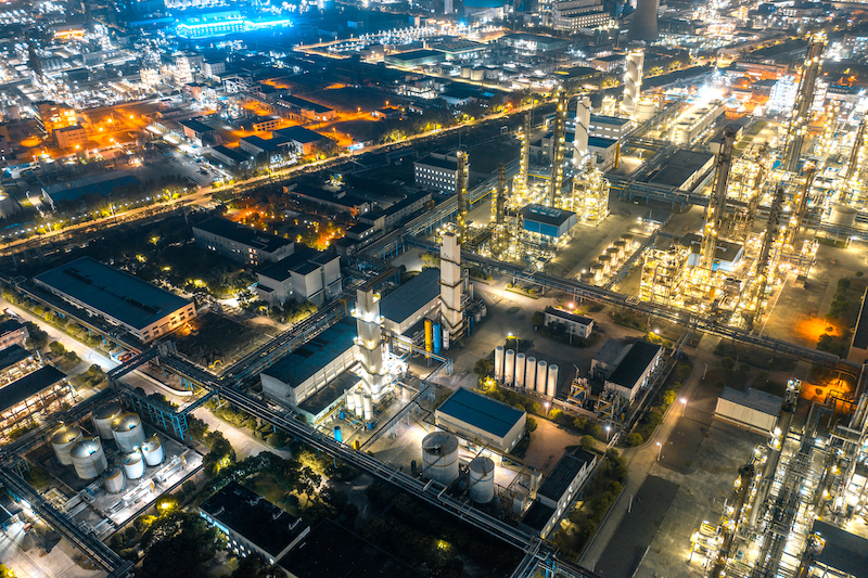 the oil Refinery factory at night